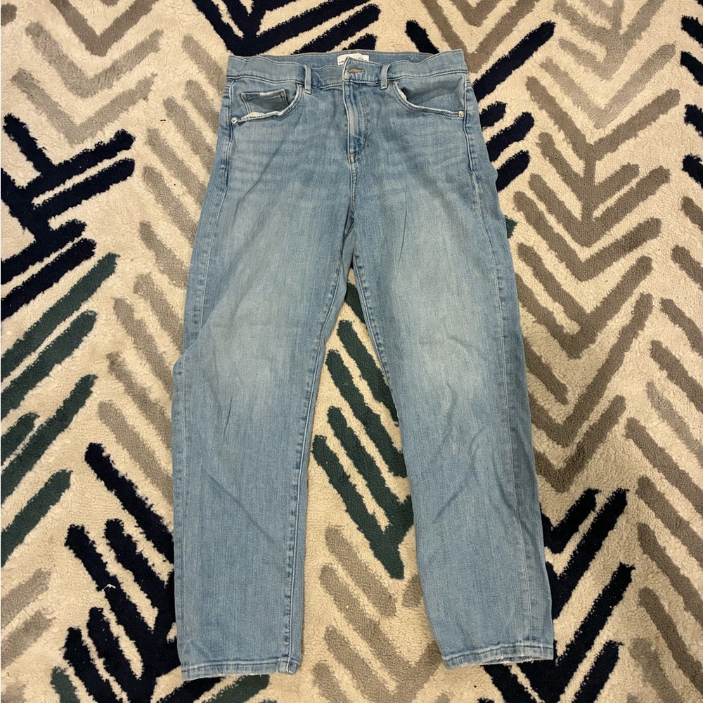 Light wash straight/tapered leg high rise jeans